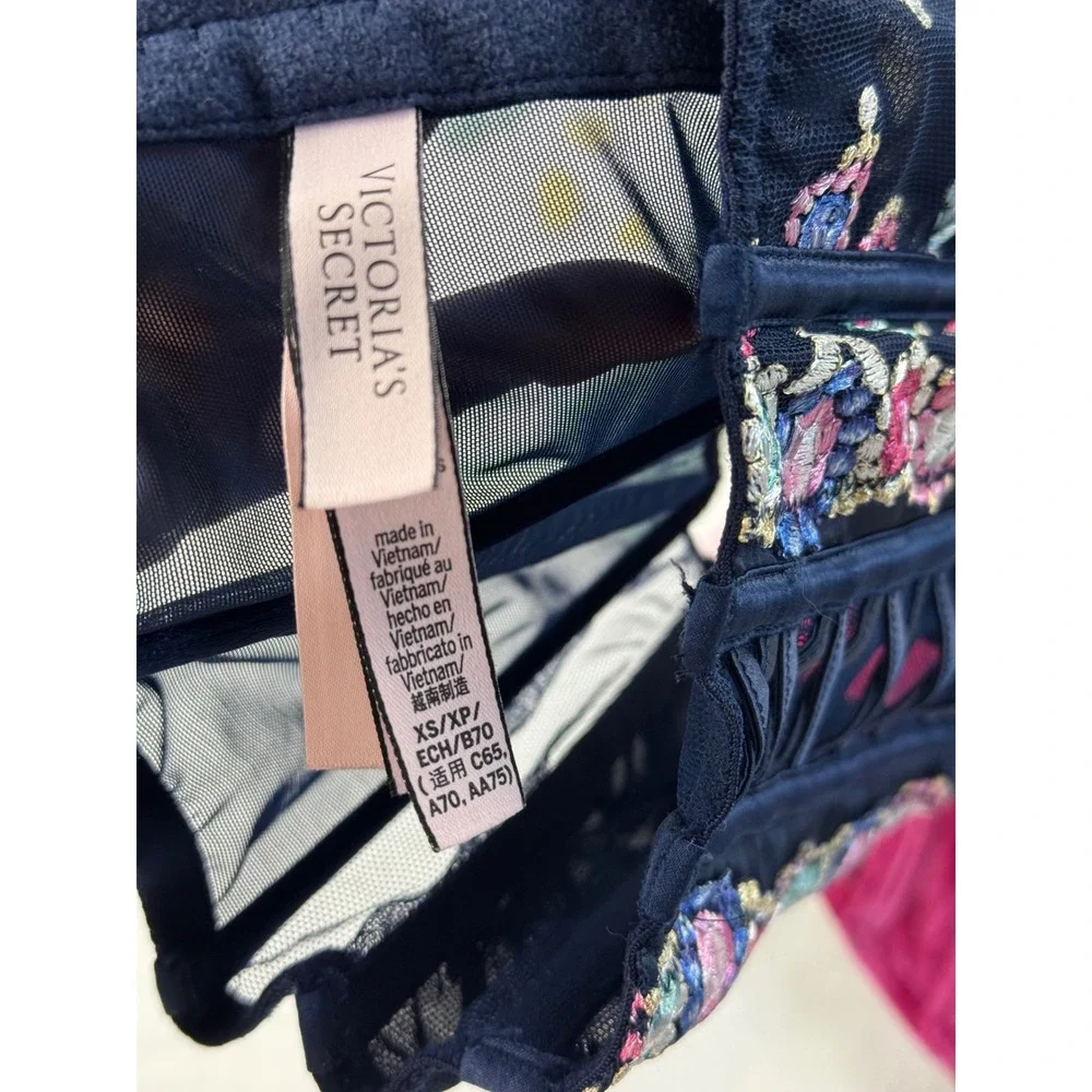 Victoria's‎ Secret Corset Bustier Top Set Floral Lace Up Burgundy Navy  xs - Picture 13 of 15